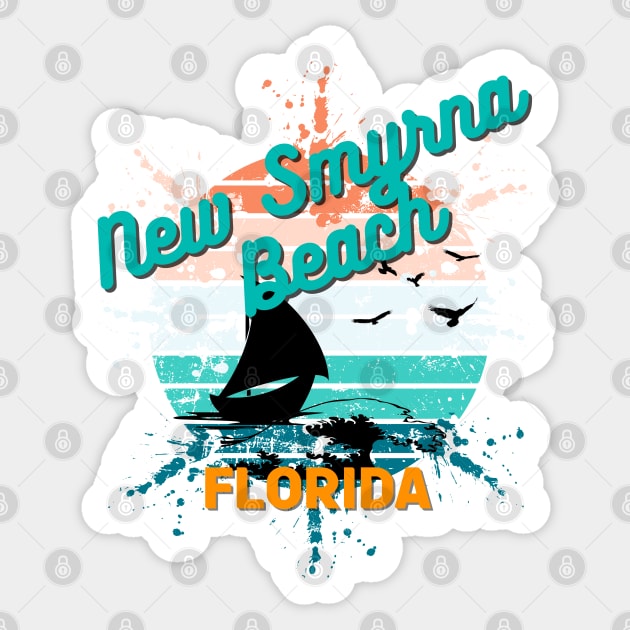 New Smyrna Beach Florida Retro Exploding Sunset Sticker by AdrianaHolmesArt